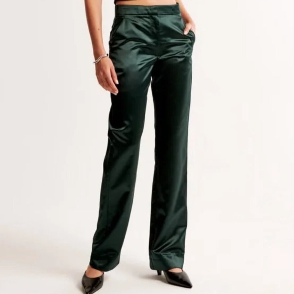 Abercrombie & Fitch Ultra Wide Leg High Rise Pants 28/6S Green Satin NWT